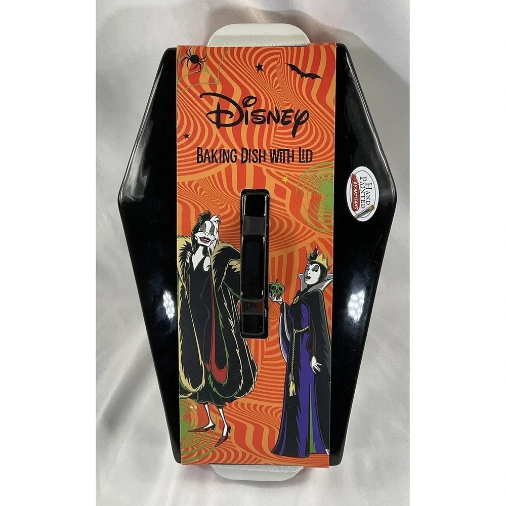 Disney Villains Spooky Halloween Coffin Baking Dish w/ Lid White New! Ceramic.